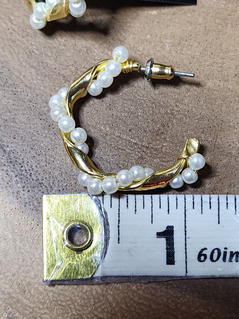 Gold Toned Hoop Earrings with Faux White Pearls - Women Jewelry - Picture 5 of 6